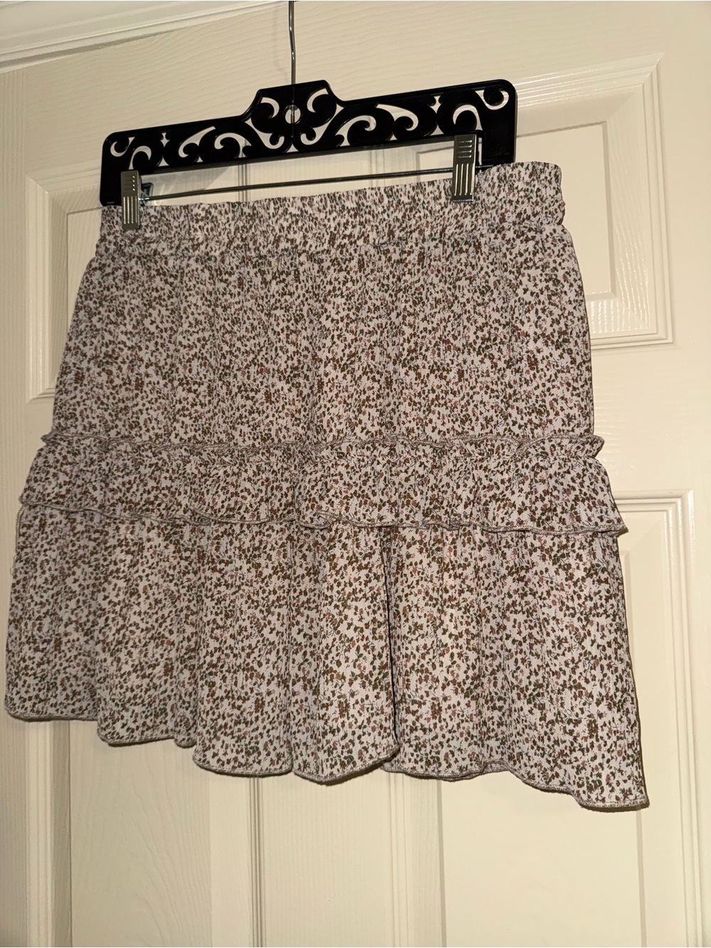 Paper Crane White Mini Skirt with Brown Floral Print